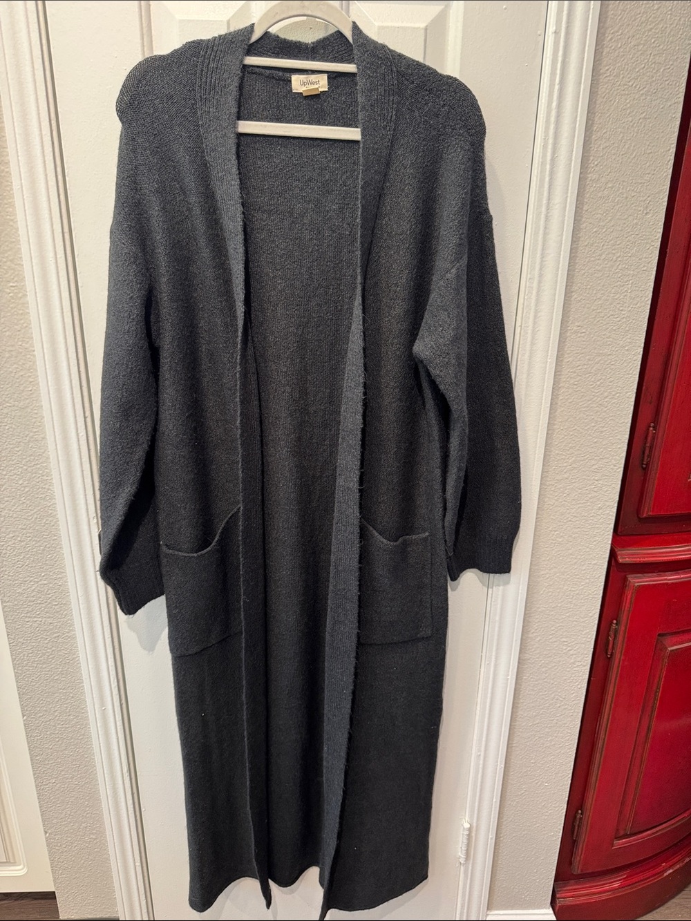 UpWest Charcoal Gray Open-Front Long Cardigan